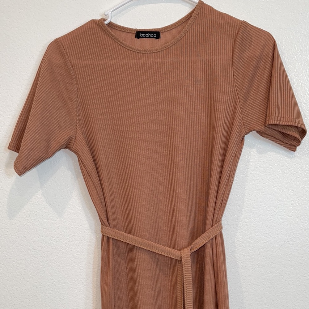 TALL SIDE SPLIT BELTED RIB T-SHIRT DRESS